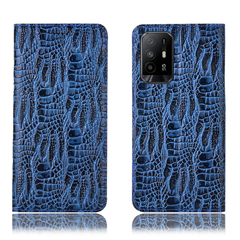 Coque Portefeuille Livre Cuir Etui Clapet H17P pour Oppo F19 Pro+ Plus 5G Bleu