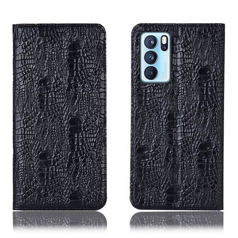 Coque Portefeuille Livre Cuir Etui Clapet H17P pour Oppo Reno6 Pro 5G India Noir