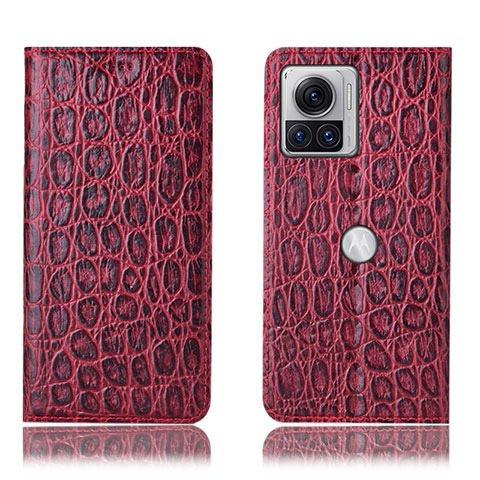 Coque Portefeuille Livre Cuir Etui Clapet H18P pour Motorola Moto Edge X30 Pro 5G Rouge