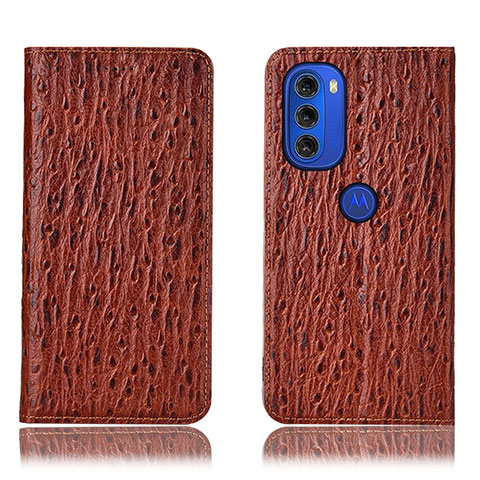 Coque Portefeuille Livre Cuir Etui Clapet H18P pour Motorola Moto G51 5G Marron