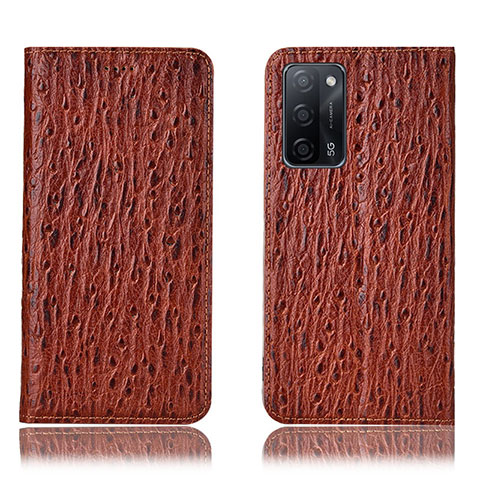 Coque Portefeuille Livre Cuir Etui Clapet H18P pour Oppo A55 5G Marron