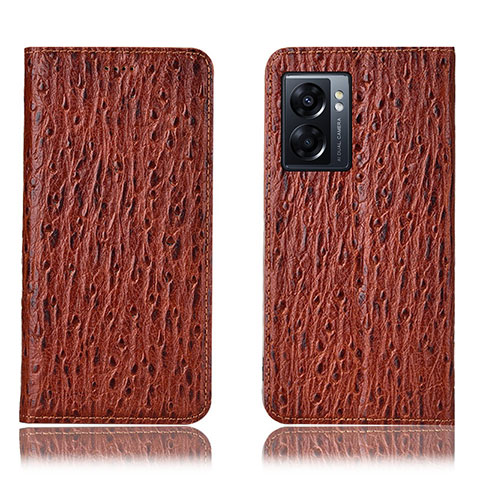 Coque Portefeuille Livre Cuir Etui Clapet H18P pour Oppo A57 5G Marron