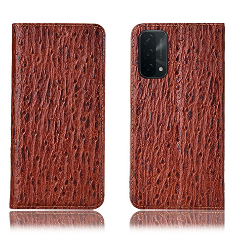 Coque Portefeuille Livre Cuir Etui Clapet H18P pour Oppo A74 5G Marron