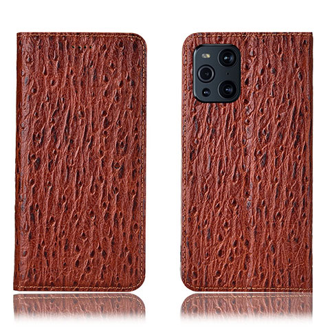 Coque Portefeuille Livre Cuir Etui Clapet H18P pour Oppo Find X3 Pro 5G Marron