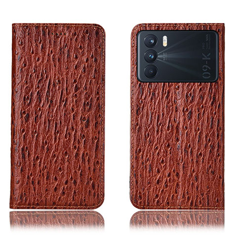 Coque Portefeuille Livre Cuir Etui Clapet H18P pour Oppo K9 Pro 5G Marron