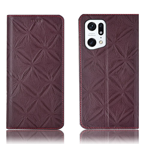 Coque Portefeuille Livre Cuir Etui Clapet H19P pour Oppo Find X5 5G Vin Rouge