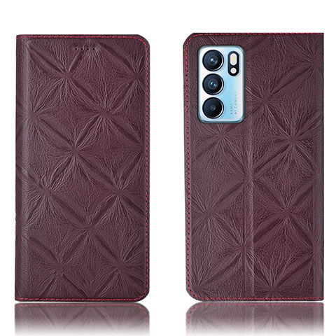 Coque Portefeuille Livre Cuir Etui Clapet H19P pour Oppo Reno6 5G Vin Rouge