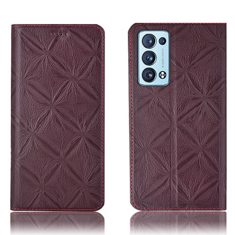 Coque Portefeuille Livre Cuir Etui Clapet H19P pour Oppo Reno6 Pro+ Plus 5G Vin Rouge