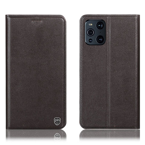 Coque Portefeuille Livre Cuir Etui Clapet H21P pour Oppo Find X3 Pro 5G Marron