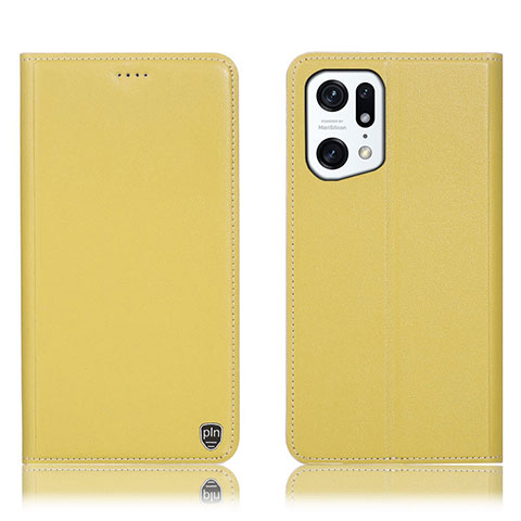 Coque Portefeuille Livre Cuir Etui Clapet H21P pour Oppo Find X5 Pro 5G Jaune