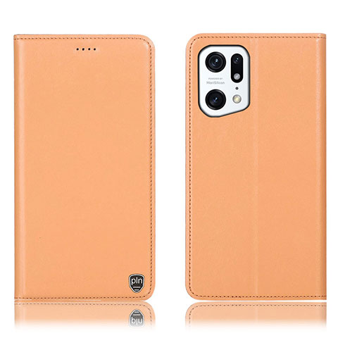 Coque Portefeuille Livre Cuir Etui Clapet H21P pour Oppo Find X5 Pro 5G Orange