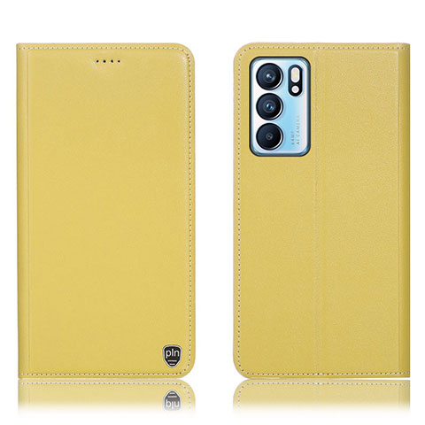 Coque Portefeuille Livre Cuir Etui Clapet H21P pour Oppo Reno6 5G Jaune