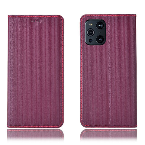 Coque Portefeuille Livre Cuir Etui Clapet H23P pour Oppo Find X3 5G Vin Rouge