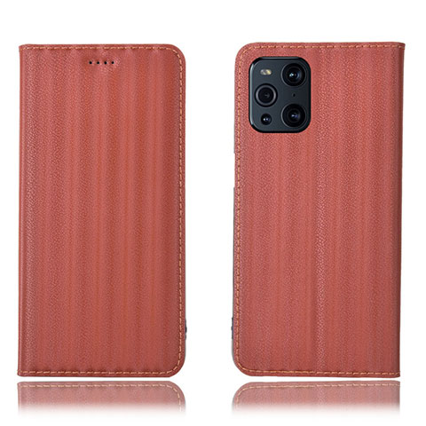 Coque Portefeuille Livre Cuir Etui Clapet H23P pour Oppo Find X3 Pro 5G Marron