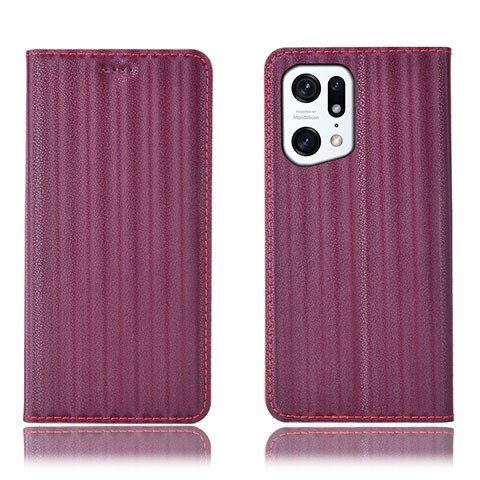 Coque Portefeuille Livre Cuir Etui Clapet H23P pour Oppo Find X5 5G Vin Rouge