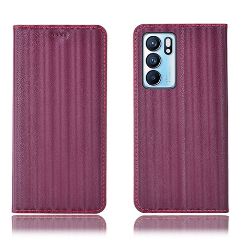 Coque Portefeuille Livre Cuir Etui Clapet H23P pour Oppo Reno6 5G Vin Rouge