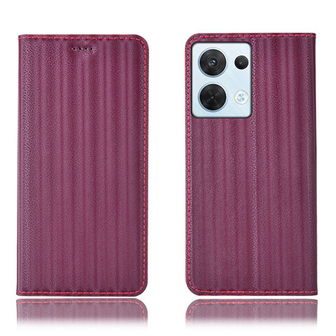 Coque Portefeuille Livre Cuir Etui Clapet H23P pour Oppo Reno8 5G Vin Rouge