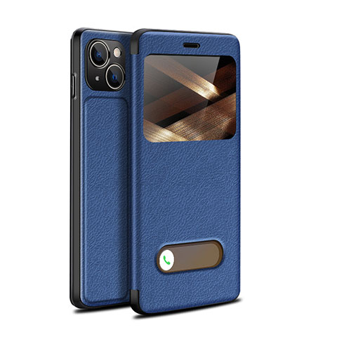 Coque Portefeuille Livre Cuir Etui Clapet H24 pour Apple iPhone 15 Bleu