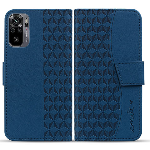 Coque Portefeuille Livre Cuir Etui Clapet HF1 pour Xiaomi Redmi Note 10 4G Bleu