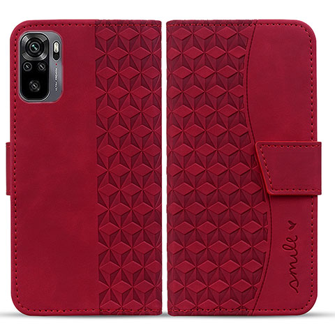 Coque Portefeuille Livre Cuir Etui Clapet HF1 pour Xiaomi Redmi Note 10 4G Rouge