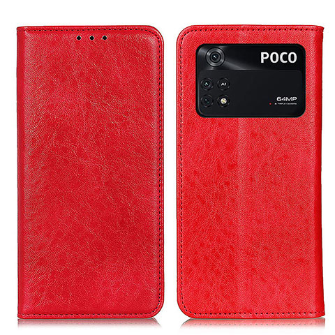 Coque Portefeuille Livre Cuir Etui Clapet K01Z pour Xiaomi Poco M4 Pro 4G Rouge