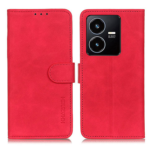 Coque Portefeuille Livre Cuir Etui Clapet K03Z pour Vivo Y22 Rouge