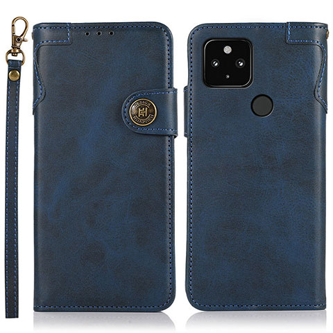 Coque Portefeuille Livre Cuir Etui Clapet K09Z pour Google Pixel 4a 5G Bleu