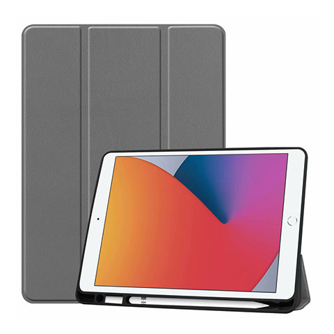 Coque Portefeuille Livre Cuir Etui Clapet L01 pour Apple iPad 10.2 (2019) Gris