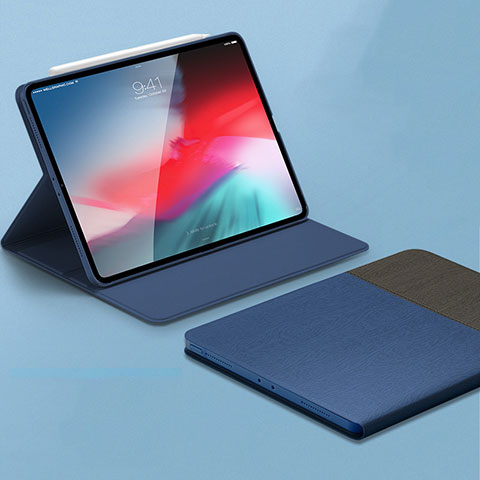 Coque Portefeuille Livre Cuir Etui Clapet L01 pour Apple iPad Pro 11 (2018) Bleu