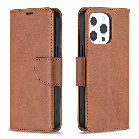 Coque Portefeuille Livre Cuir Etui Clapet L01 pour Apple iPhone 13 Pro Max Marron