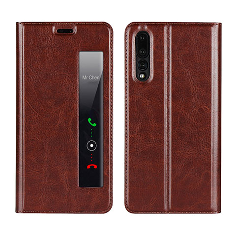 Coque Portefeuille Livre Cuir Etui Clapet L01 pour Huawei P20 Pro Marron