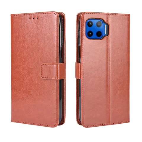 Coque Portefeuille Livre Cuir Etui Clapet L01 pour Motorola Moto G 5G Plus Marron