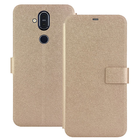 Coque Portefeuille Livre Cuir Etui Clapet L01 pour Nokia 7.1 Plus Or