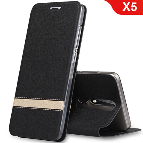 Coque Portefeuille Livre Cuir Etui Clapet L01 pour Nokia X5 Noir