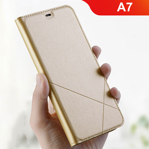 Coque Portefeuille Livre Cuir Etui Clapet L01 pour Oppo A7 Or