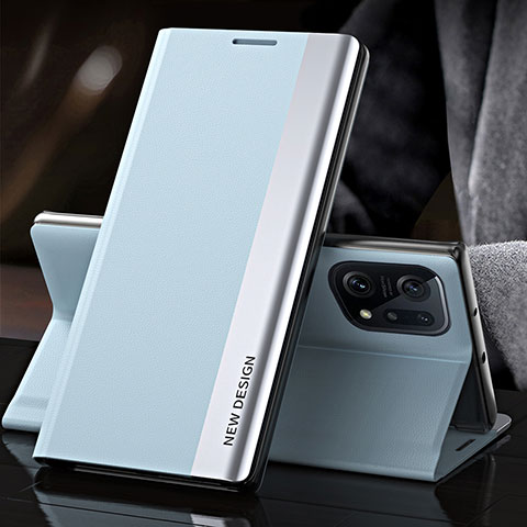 Coque Portefeuille Livre Cuir Etui Clapet L01 pour Oppo Find X5 5G Bleu Clair