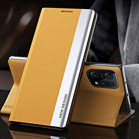 Coque Portefeuille Livre Cuir Etui Clapet L01 pour Oppo Find X5 Pro 5G Jaune