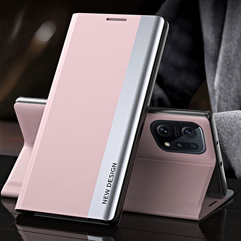 Coque Portefeuille Livre Cuir Etui Clapet L01 pour Oppo Find X5 Pro 5G Rose