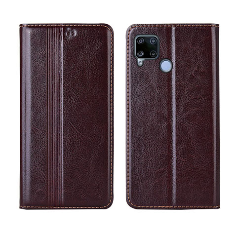 Coque Portefeuille Livre Cuir Etui Clapet L01 pour Realme C15 Marron