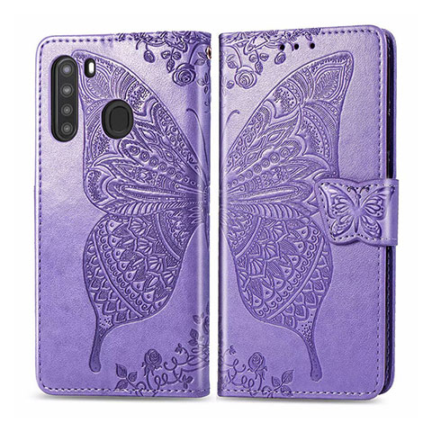 Coque Portefeuille Livre Cuir Etui Clapet L01 pour Samsung Galaxy A21 Violet Clair