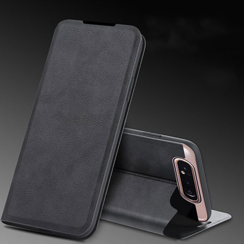 Coque Portefeuille Livre Cuir Etui Clapet L01 pour Samsung Galaxy A80 Noir