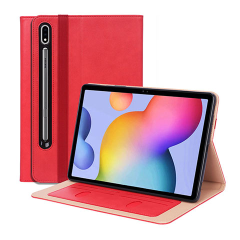 Coque Portefeuille Livre Cuir Etui Clapet L01 pour Samsung Galaxy Tab S7 Plus 12.4 Wi-Fi SM-T970 Rouge