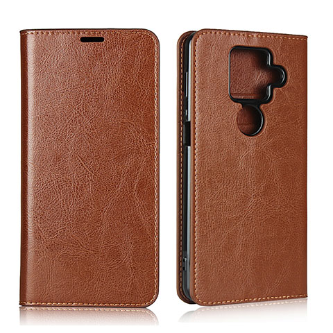 Coque Portefeuille Livre Cuir Etui Clapet L01 pour Sharp AQUOS Sense4 Plus Brun Clair