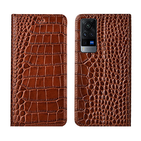 Coque Portefeuille Livre Cuir Etui Clapet L01 pour Vivo X60 5G Brun Clair