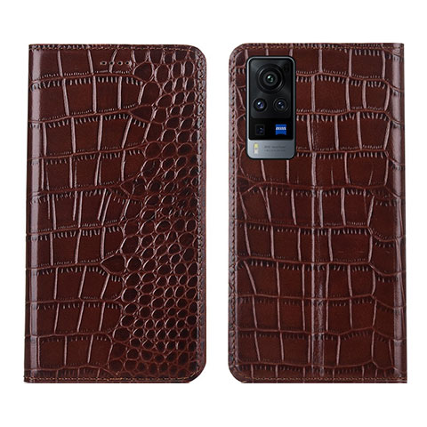 Coque Portefeuille Livre Cuir Etui Clapet L01 pour Vivo X60 5G Marron