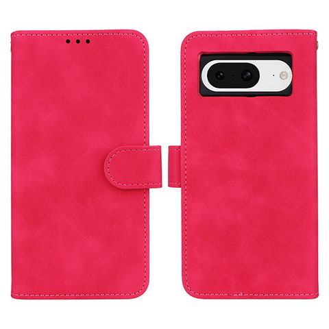 Coque Portefeuille Livre Cuir Etui Clapet L01Z pour Google Pixel 8 5G Rose Rouge