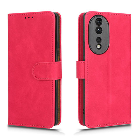 Coque Portefeuille Livre Cuir Etui Clapet L01Z pour Huawei Honor 80 5G Rose Rouge