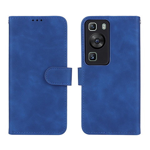 Coque Portefeuille Livre Cuir Etui Clapet L01Z pour Huawei P60 Bleu