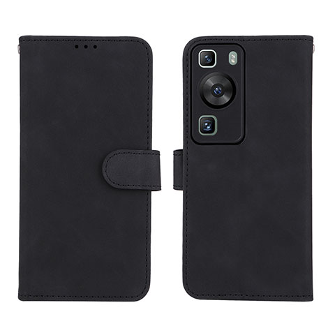 Coque Portefeuille Livre Cuir Etui Clapet L01Z pour Huawei P60 Noir