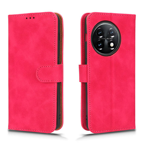 Coque Portefeuille Livre Cuir Etui Clapet L01Z pour OnePlus 11 5G Rose Rouge